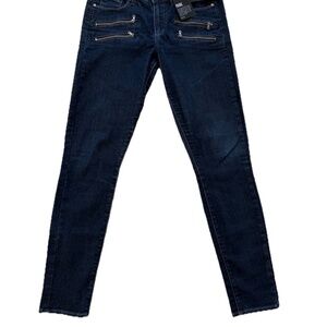 Paige Edgemont Jeans Women's 27x30 Blue Denim Skinny Moto Zippers Dark Blue